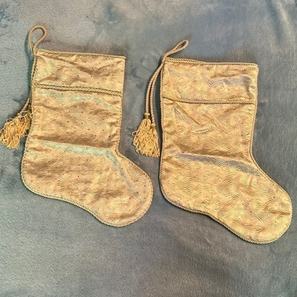 𝅺set of 2 Gold, Crystal and Braided Trim with Tassel Stockings